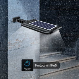Lámpara LED con sensor de movimiento, panel solar y batería recargable