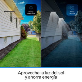 Lámpara LED con sensor de movimiento, panel solar y batería recargable