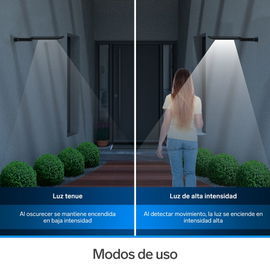 Lámpara LED con sensor de movimiento, panel solar y batería recargable