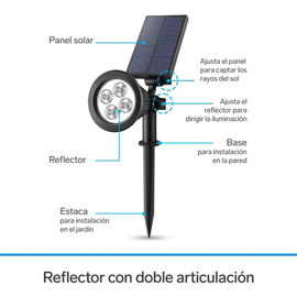 Reflector LED decorativo con panel solar y batería recargable, para exterior