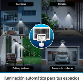 Reflector LED con sensor de movimiento, panel solar y batería recargable