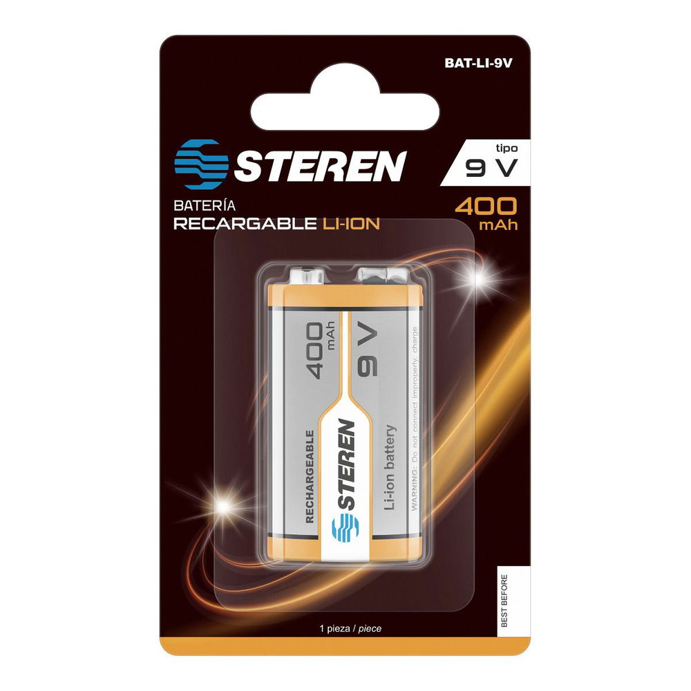 Batería recargable Li-Ion tipo 9V (cuadrada), de 400 mAh