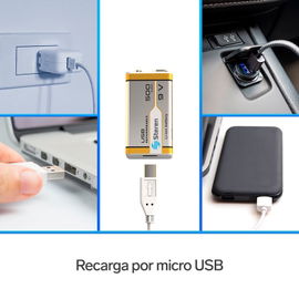 Batería recargable USB Li-Ion tipo 9V (cuadrada), de 500 mAh Batería recargable USB Li-Ion tipo 9V (cuadrada), de 500 mAh