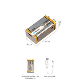 Batería 9v Recargable Usb Li-ion Tipo (cuadrada), De 500 Mah
