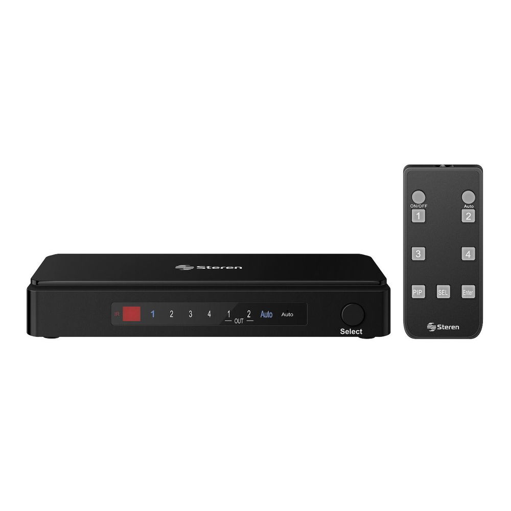 Selector HDMI 4K de 4 entradas y 2 salidas, con control remoto y función PIP (Picture In Picture)