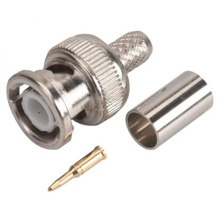 Conector macho tipo BNC de apretar, para cable RG59 Conector macho tipo BNC de apretar, para cable RG59