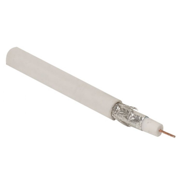 Cable coaxial RG6, 50% malla de aluminio sin estañar, blanco Cable coaxial RG6, 50% malla de aluminio sin estañar, blanco