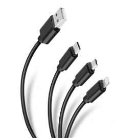 Cable 3 en 1, USB a Lightning/micro USB/USB C