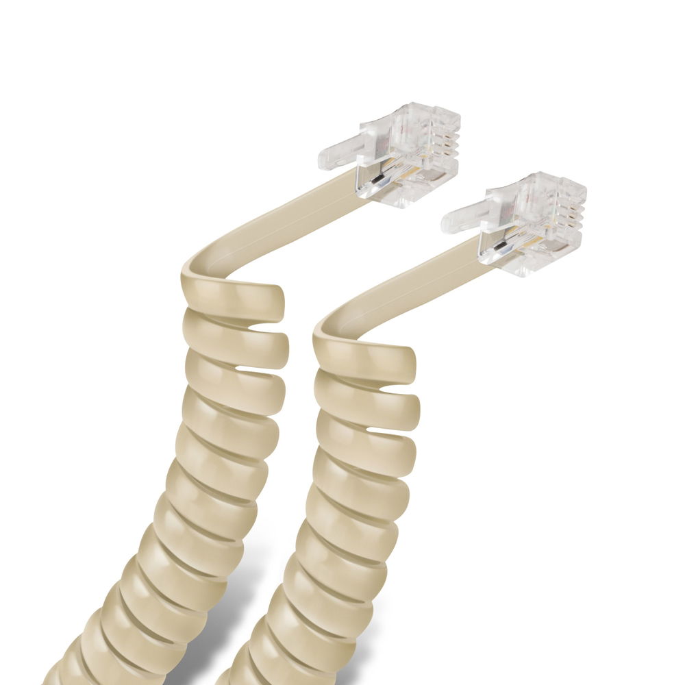 Cable espiral plug a plug RJ9 de 4.5m, para auricular telefónico, marfil Cable espiral plug a plug RJ9 de 4.5m, para auricular telefónico, marfil