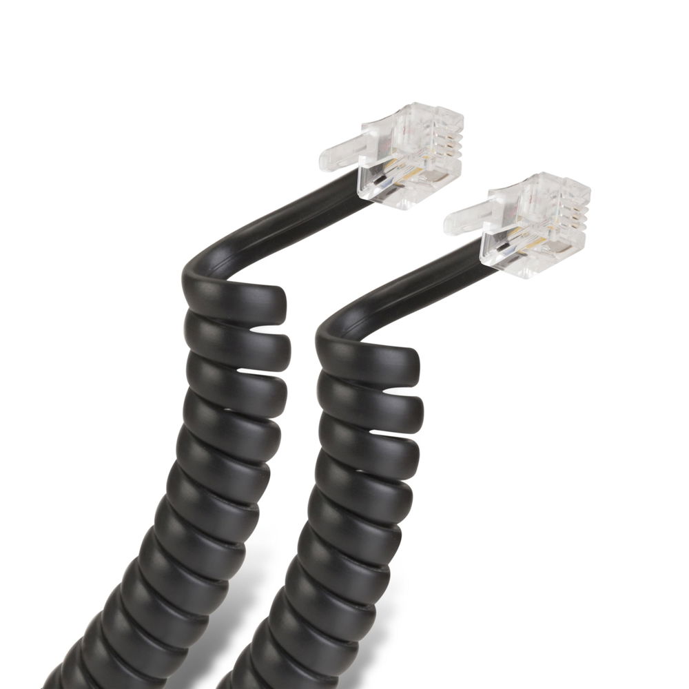 Cable espiral plug a plug RJ9 de 2.1m, para auricular telefónico, negro Cable espiral plug a plug RJ9 de 2.1m, para auricular telefónico, negro