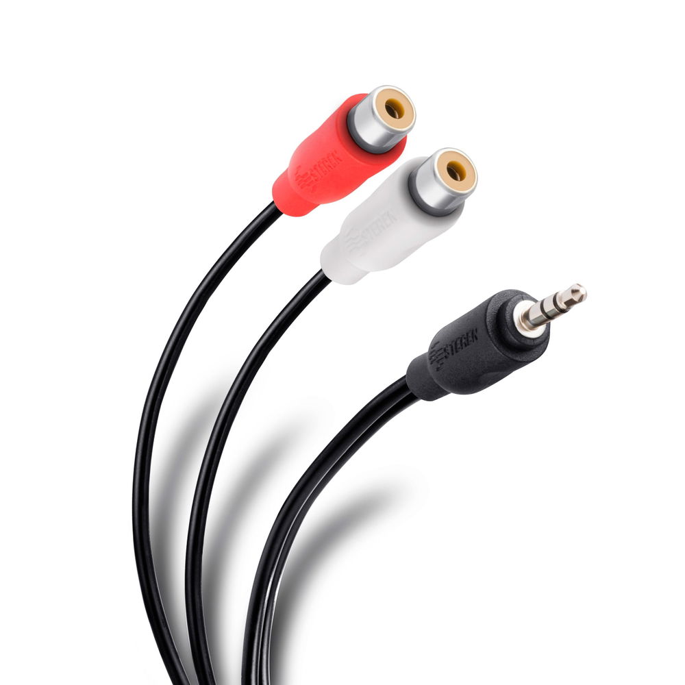 Cable conector 3,5 mm a 2 jacks RCA de 15 cm, ultradelgado Cable conector 3,5 mm a 2 jacks RCA de 15 cm, ultradelgado