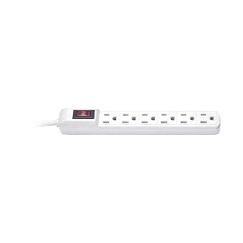 White Color Power Strip, 125 V / 15 A, 6 Contacts