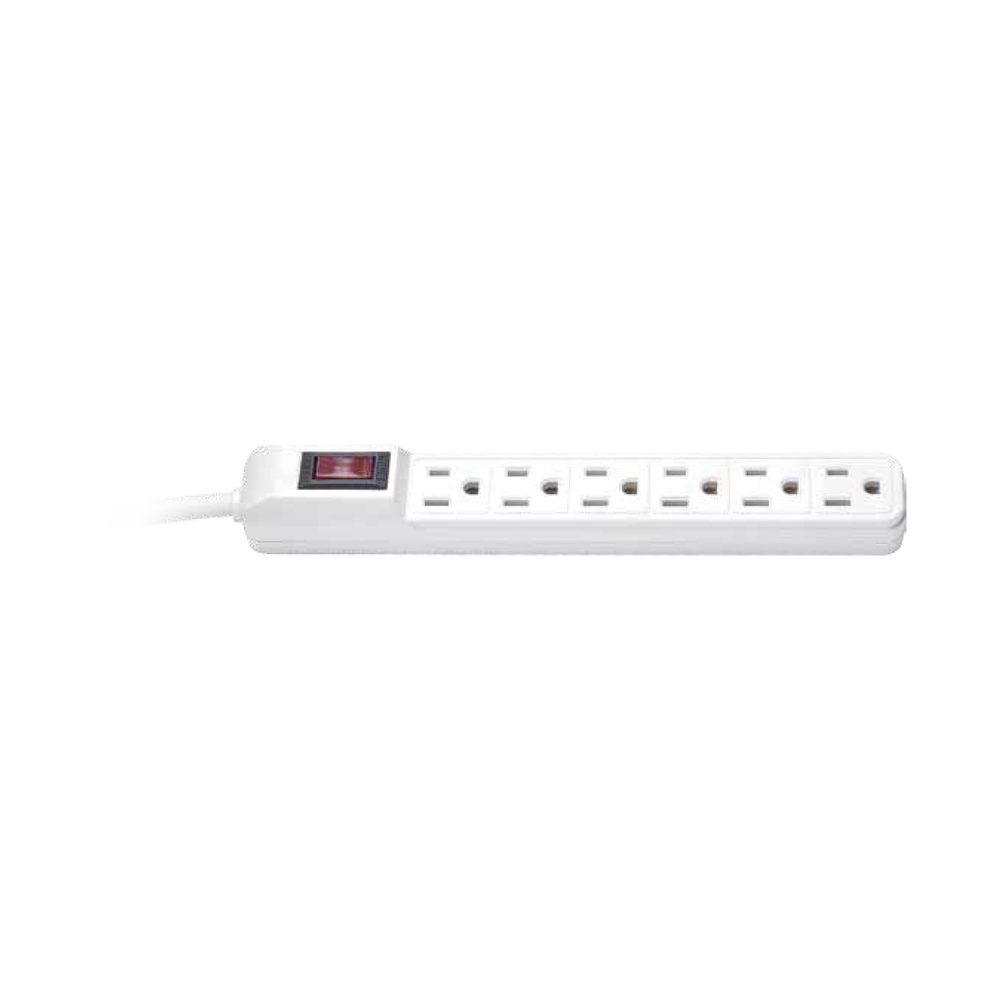 White Color Power Strip, 125 V / 15 A, 6 Contacts