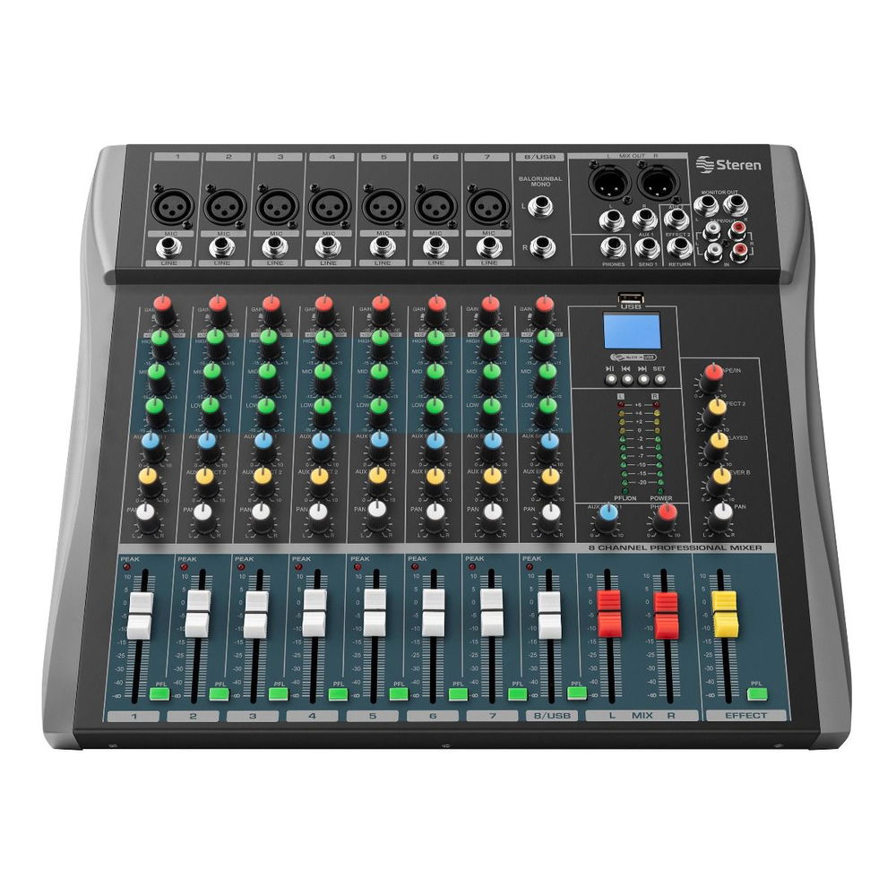 Mezcladora profesional de 8 canales con lector USB