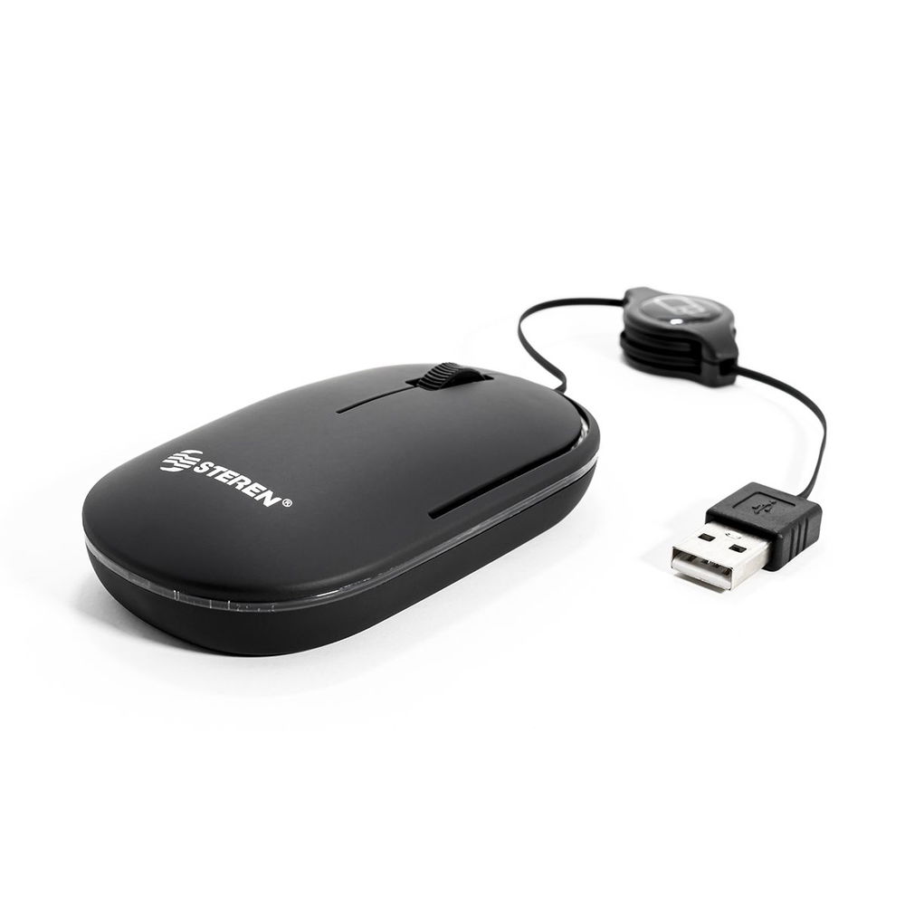 Mouse USB con cable retráctil y luz LED Mouse USB con cable retráctil y luz LED