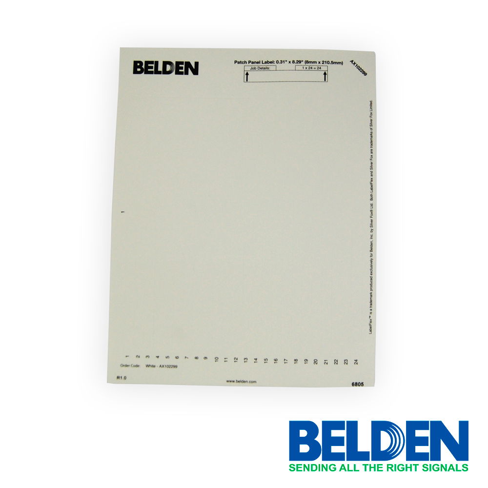 PAQUETE DE ETIQUETAS PARA PATCH PANEL KEYCONNECT BELDEN AX102299 5 HOJAS POR PAQUETE 24 PZA POR HOJA PAQUETE DE ETIQUETAS PARA PATCH PANEL KEYCONNECT BELDEN AX102299 5 HOJAS POR PAQUETE 24 PZA POR HOJA