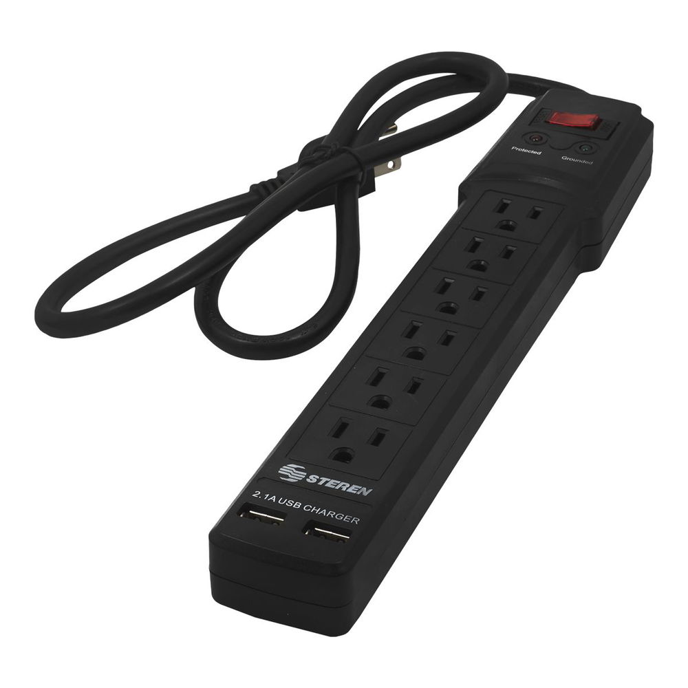 Multicontacto de 6 salidas verticales y doble cargador USB