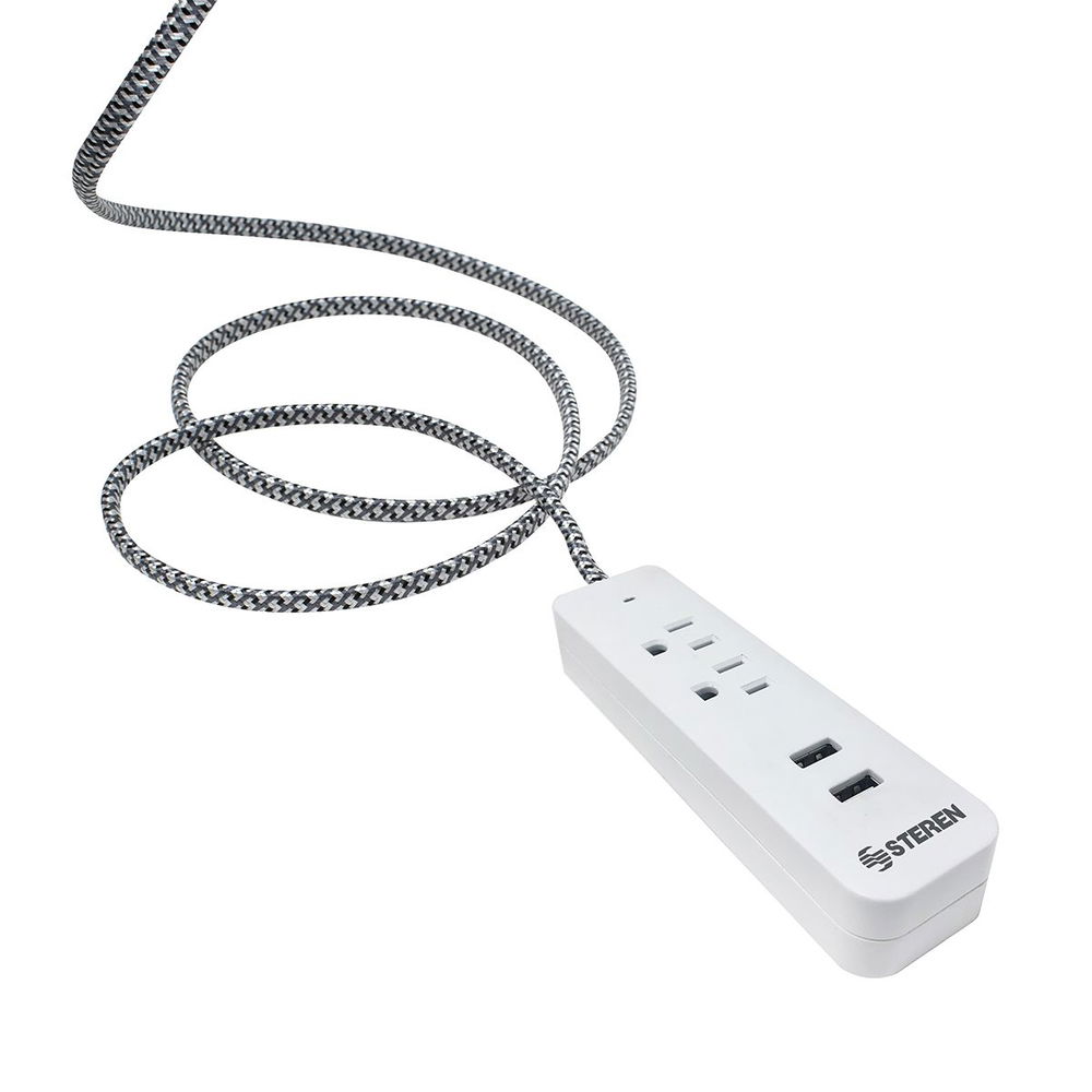 Multicontacto de 2 salidas horizontales, doble cargador USB y cable tipo cordón