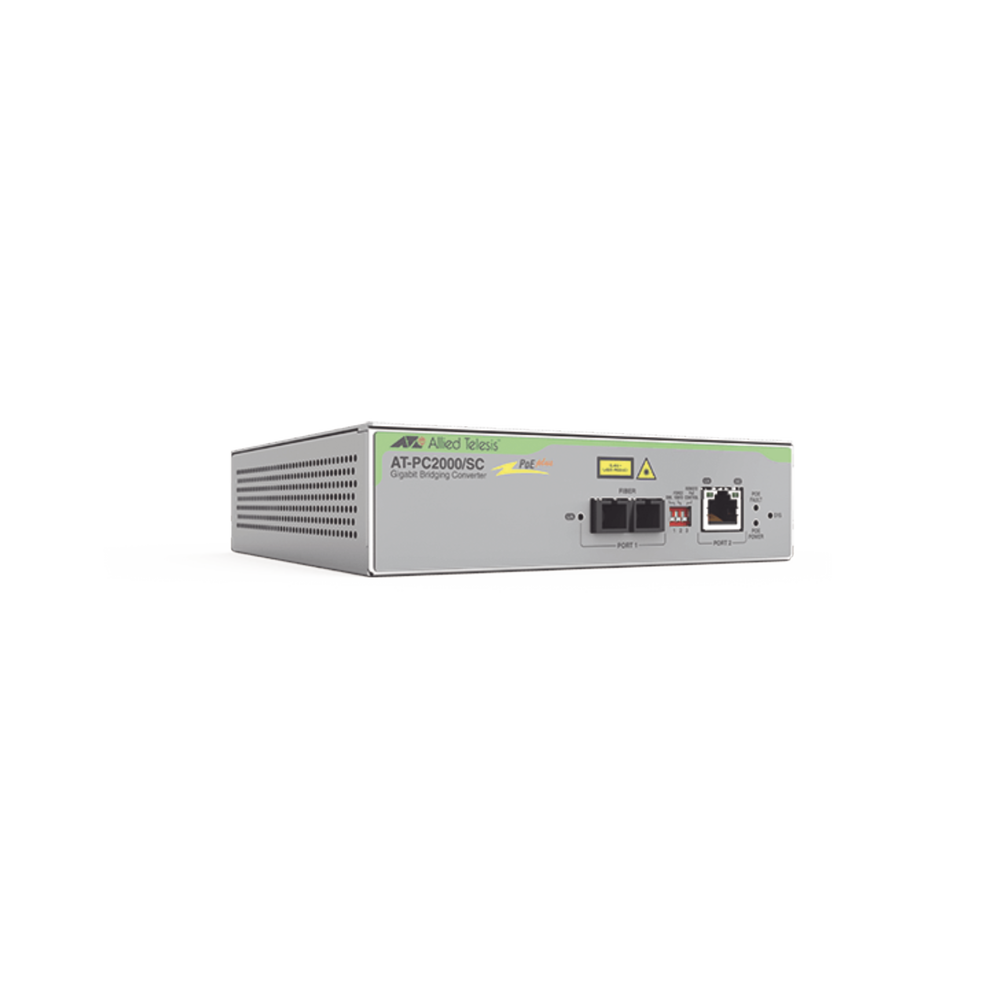 Convertidor de medios Gigabit Ethernet PoE+ a fibra óptica, conector SC, multimodo (MMF), distancia hasta 550 m