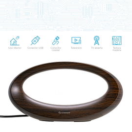 Antena interior para TV HD elíptica con acabado tipo madera Antena interior para TV HD elíptica con acabado tipo madera