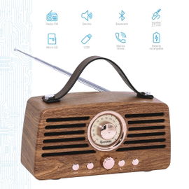 Bocina Bluetooth* retro con radio FM y reproductor USB/microSD Bocina Bluetooth* retro con radio FM y reproductor USB/microSD