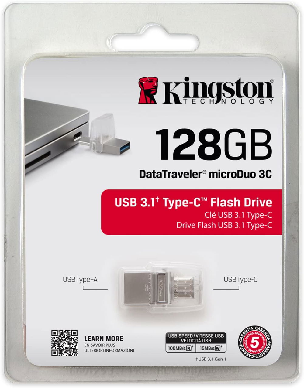 Kingston. Unidad flash de almacenamiento portátil, micro duo, USB, 3C