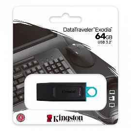 Memoria USB Kingston DataTraveler Exodia, 64GB, USB A, Negro 