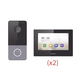 Kit de Videoportero IP LITE con llamada a App de Smartphone (Hik-Connect) / Apertura con tarjeta / Soporta PoE Estándar / Incluye 2 MONITORES