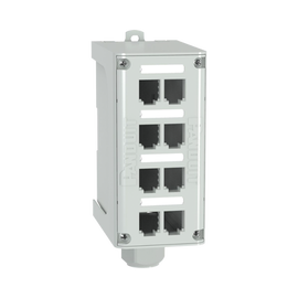 Panel de Parcheo Modular para Fibra Óptica, de Instalación en Riel DIN Estándar de 35mm, 8 Puertos Mini-Com, Color Gris