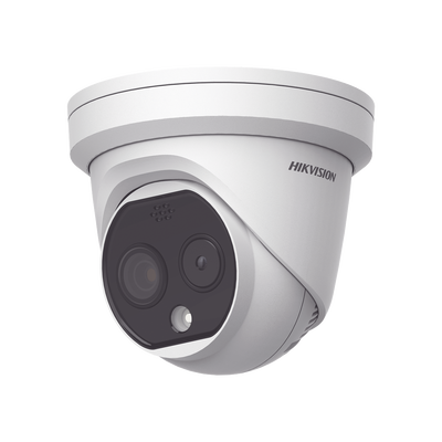 Turret IP Dual / Térmica 1.8 mm (160 x 120) / Óptico 2 mm (4 Megapixel) / 15 mts IR / Micro SD 32 GB Incluida / Exterior IP67 / PoE / Termométrica / Detección de Temperatura / Sirena y Luz Intermitente Integrada