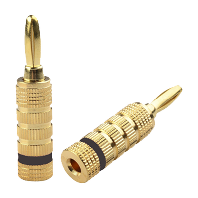Conector Banana Tipo Tornillo para Bocinas | Instalaciones Profesionales de Audio | Chapado en Oro | Color Negro (1 Pieza)
