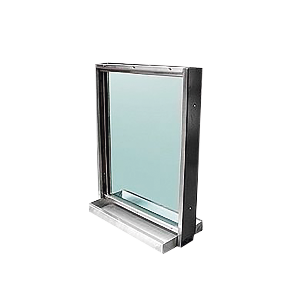 Ventana blindada Nivel II / Acero Inoxidable / 32mm de espesor / Charola pasa documentos