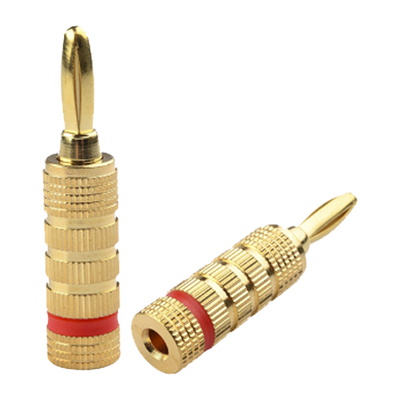 Conector Banana Tipo Tornillo para Bocinas | Instalaciones Profesionales de Audio | Chapado en Oro | Color Rojo (1 Pieza)