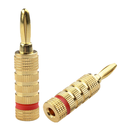 Conector Banana Tipo Tornillo para Bocinas | Instalaciones Profesionales de Audio | Chapado en Oro | Color Rojo (1 Pieza)