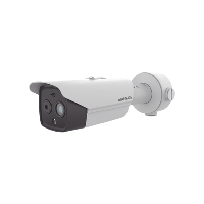 Bala IP Dual / Térmica 3.6 mm (256 × 192) / Óptico 4.3 mm (4 Megapixel) / 30 mts IR / Exterior IP67 / PoE / Termométrica / Detección de Temperatura / Sirena y Luz Intermitente Integrada