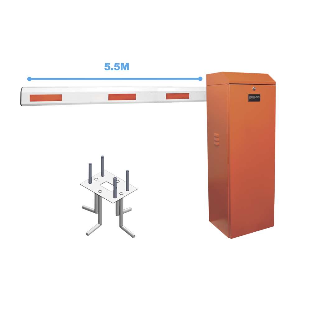 Kit de Barrera Vehicular Izquierda Color Naranja con Brazo Telescopico de 3.6 a 5.5 m y Base Para Barrera