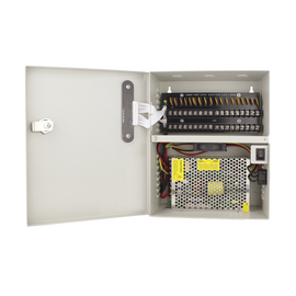 NUEVA VERSION Fuente de Poder profesional para 16 cámaras, voltaje variable de 11 ~ 15Vcc ; 20 Amper para LARGAS DISTANCIAS con salidas protegidas; UL ; Voltaje de entrada : 90-160 Vca