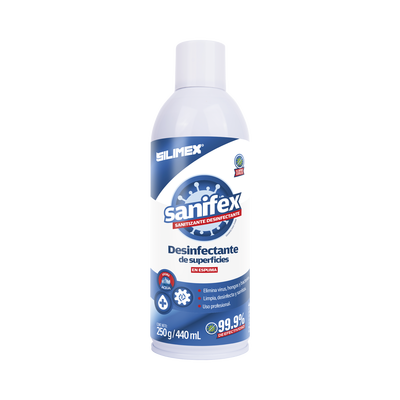 Sanitizante en espuma, formulado para desinfectar las superficies en el hogar, oficinas, escuelas, hospitales, clinicas, gimnasios y fabricas, presentación 440 ml