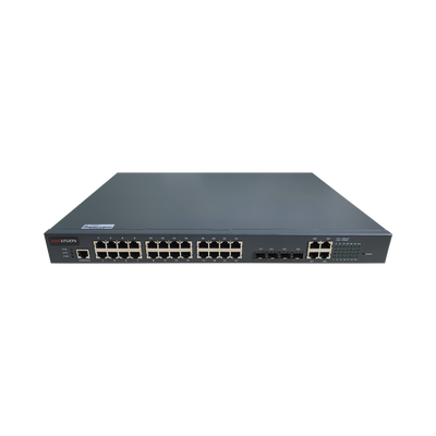 Switch Administrable de 24 Puertos PoE+ con 4 Puertos Gigabit y 4 Puertos SFP para Fibra Óptica