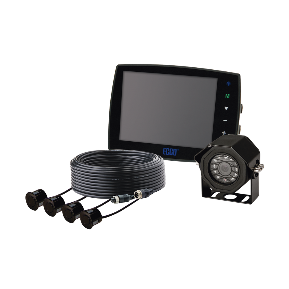 Sistema alámbrico de cámara y monitor de 5.6” con sensores de reversa