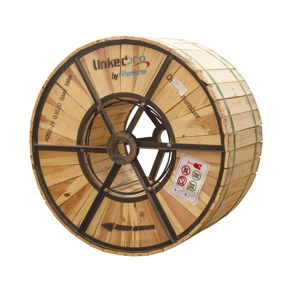 4 km Drum ADSS Aerial Optical Fiber Cable, G.652D, Singlemode, 96 cores, Outdoor Aerial Cable, Black Sheath, Span 120