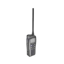 5W floating marine VHF handheld in gray white  battery, charger, antenna and clip belt included