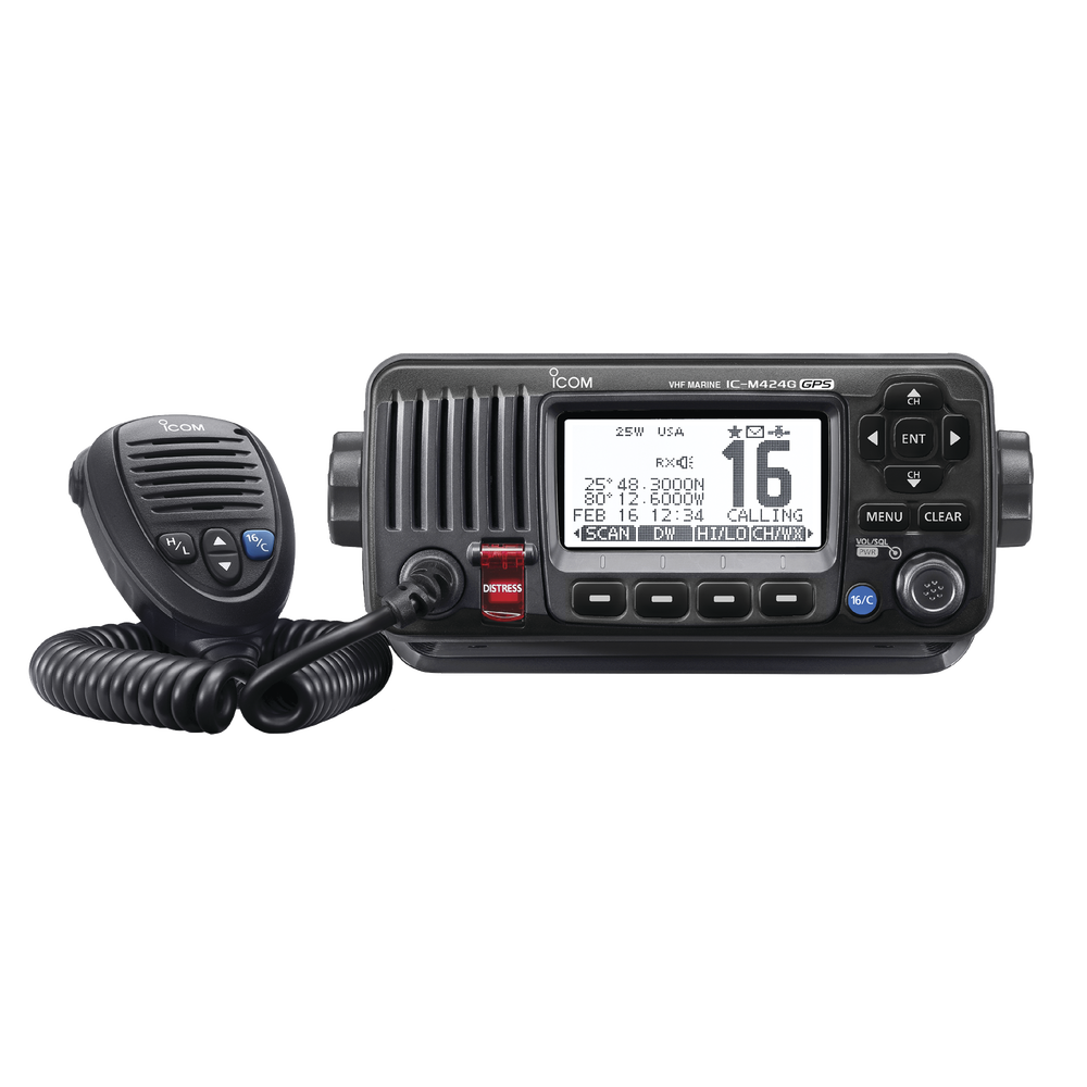 Marine Transceiver, Black Color, Tx: 156.025 - 157.425 MHz, Rx: 156.050 - 163.275 MHz, Submersible IPX7. Hand Microphone, Power Cable and Mounting Bracket Kit Included