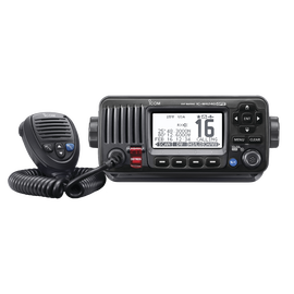 Marine Transceiver, Black Color, Tx: 156.025 - 157.425 MHz, Rx: 156.050 - 163.275 MHz, Submersible IPX7. Hand Microphone, Power Cable and Mounting Bracket Kit Included