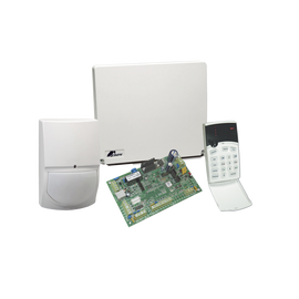 Panel de alarma híbrido de 4 a 8 zonas, soporta zonas inalámbricas, funciones de control de acceso, incluye teclado de leds y detector de movimiento SWANQUAD