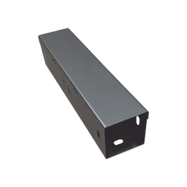 Ducto cuadrado embisagrado 6.5 x 6.5 cm, fabricado en lámina de acero al carbón, hasta 67 cables Cat6,  incluye cople con tornillería y 1 knock out por lado