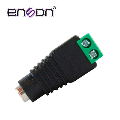 CONECTOR DE CORRIENTE HEMBRA ENS-FC01 ENSON, TIPO JACK 3.5 MM PARA ALIMENTAR CAMARAS CCTV O REALIZAR EMPALME DE CABLEADO, CON BLOQUE POLARIZADO(+/-) PARA ATORNILLAR EL CABLE DE CORRIENTE O UTP, MEDIDAS DEL CONECTOR 2.1 x 5.5 MM