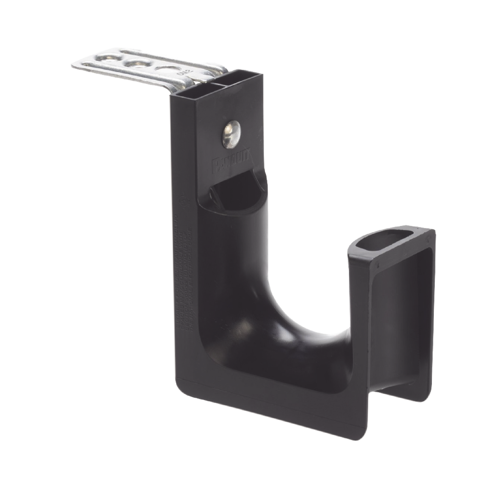 Sujetador tipo J (J-Hook), Con Soporte para Montaje en Techo, Hasta 46 Cables Cat6, Nylon 6.6, Color Negro, 1 pieza