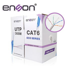 CABLE UTP CAT6 ENSON 12261G305 SERIE ECO CALIBE 23 AWG CCA BOBINA DE 305 METROS FORRO PVC COLOR GRIS USO INTERIOR RECOMENDADO PARA TRANSMISION DE DATOS BASE 10,100,1000