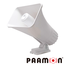 SIRENA 30 WATTS, PAAMON, PM-SRE120, DOBLE TONO, COLOR BLANCO, USO PARA INTERIOR Y EXTERIOR, MATERIAL PLÁSTICO ABS, NIVEL DE SONIDO 120dB, VOLTAJE DE OPERACIÓN DE 9-15V DC, USO EN TODOS LOS SISTEMAS DE ALARMAS. COMPATIBLE CON GABINETE LINCE11.